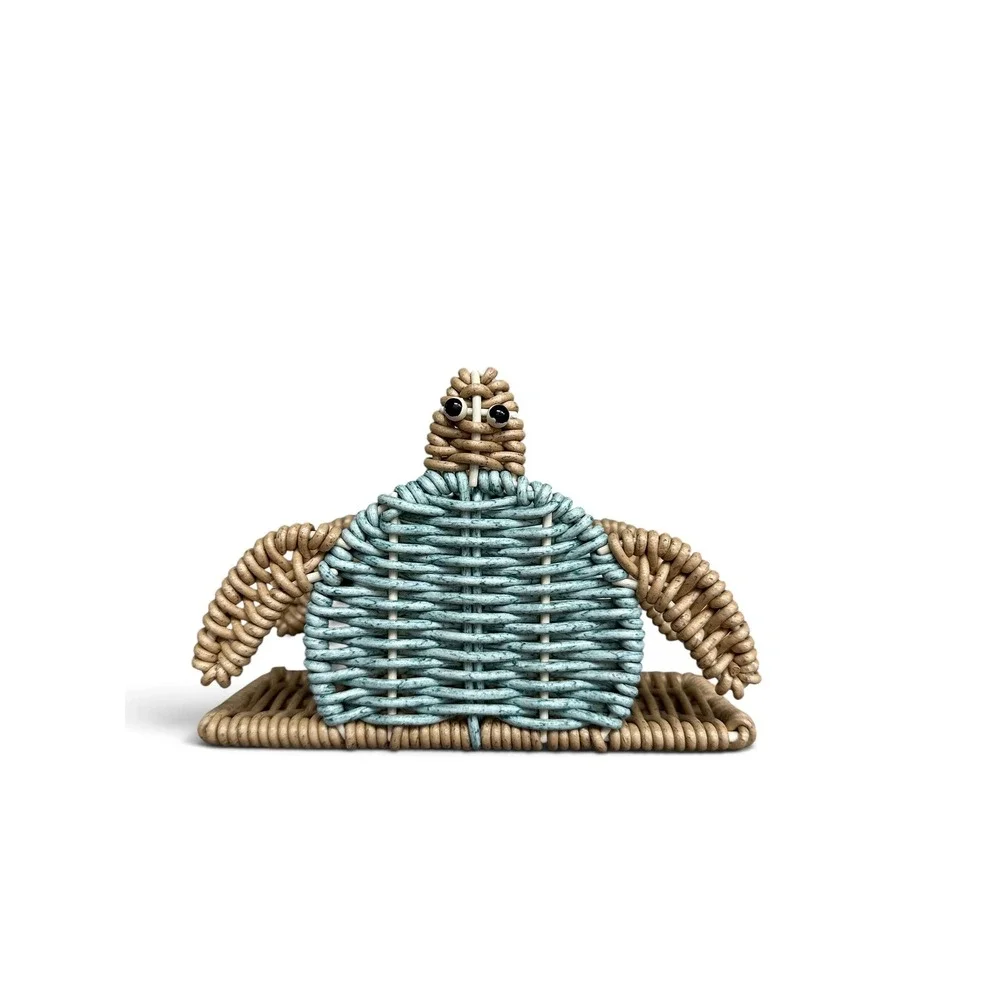 Coastal Woven Sea Turtle Napkin Holder Beach Theme Rattan Style Table Decor